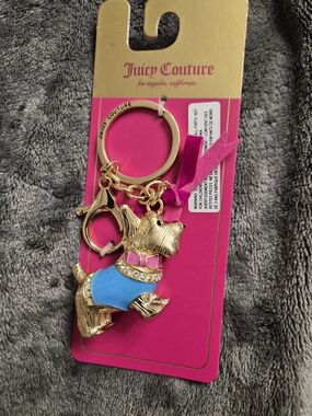 Juicy Couture Gold Dog Keychain with Blue Enamel